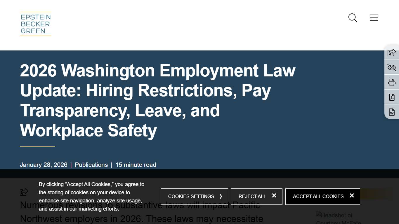 2026 Washington Employment Law Update: Hiring Restrictions, Pay Transparency, Leave, and Workplace Safety Epstein Becker Green